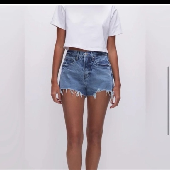 NWT Good American Good '90s Denim Shorts Medium Wash Raw Hem 
size 16 - Picture 5 of 12